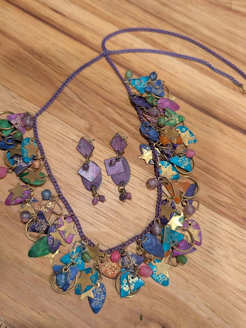 Bohemian Multicolor Charm Necklace and Earring Set